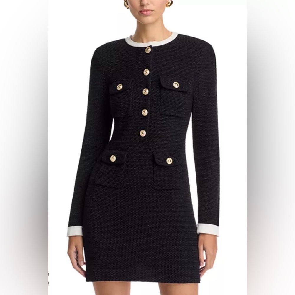 SELF-PORTRAIT knit contrast collar mini dress in black Large